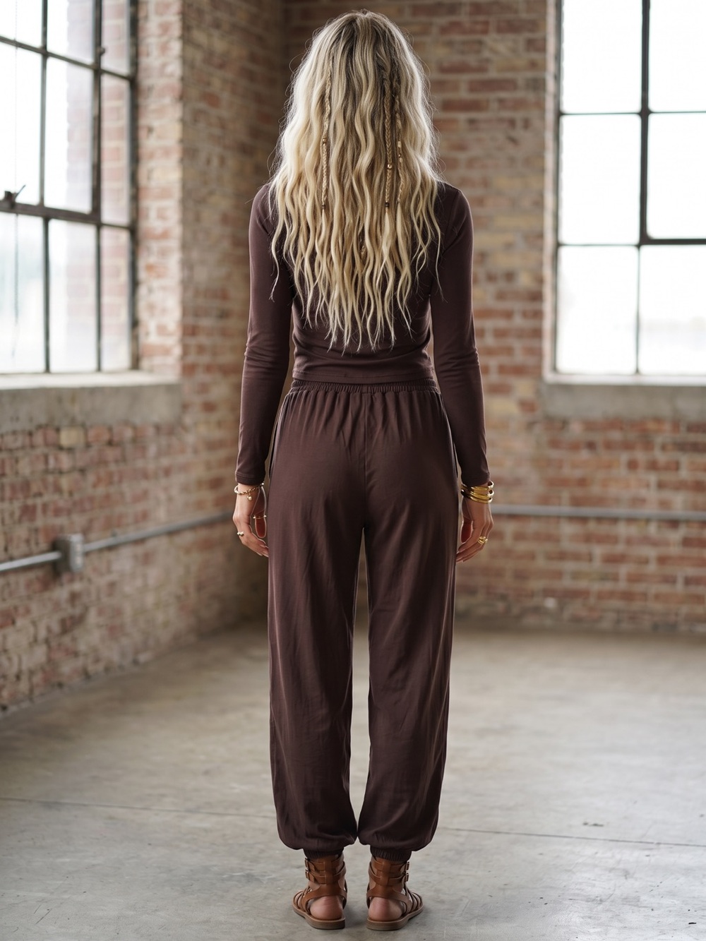 NWT Soft Tulip Set Long Sleeve Crop Top and Jogger Pants Brown - Picture 5 of 6